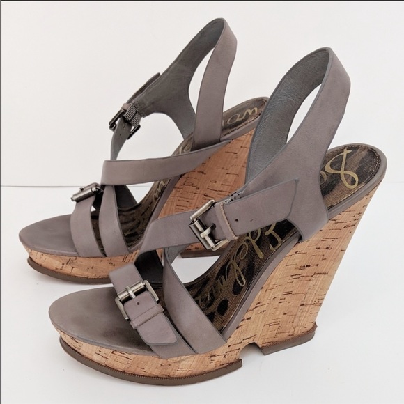 Sam Edelman "Josie" Gray Cork Wedge Sandals - Picture 2 of 8